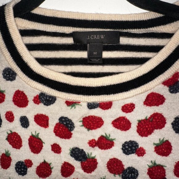 J.Crew Berry Print Short-Sleeve Sweater  Knit Top with Strawberries - Picture 2 of 3